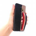 Wholesale Galaxy S9+ (Plus) Striped Hand Strap Grip Holder PU Leather Case (Brown)